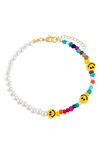 ADINAS JEWELS SMILEY FACE IMITATION PEARL ANKLET,A61590CMB-358
