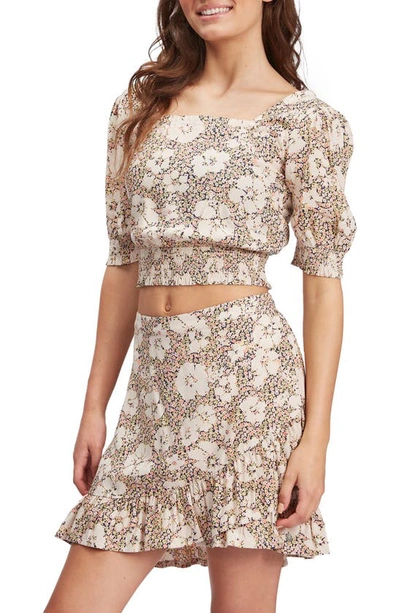 Roxy Mllion Waves Again Floral Crop Top In Anthracite Sweet Mahalo