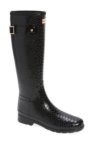 Hunter Original Embossed Refined Tall Waterproof Rain Boot In Black