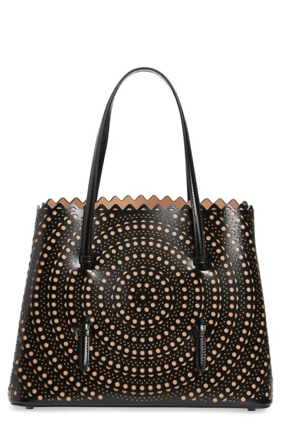 Alaïa Mini Vienne Mina Palm Perforated Leather Tote In Noir/ Sable