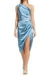 Elliatt Cassini One-shoulder Asymmetric Ruched Midi Dress In Blue