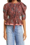 ULLA JOHNSON DENISA PRINT COTTON PEPLUM BLOUSE,FA210223