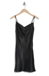 Jump Apparel Satin Cowl Neck Slip Dress In Black