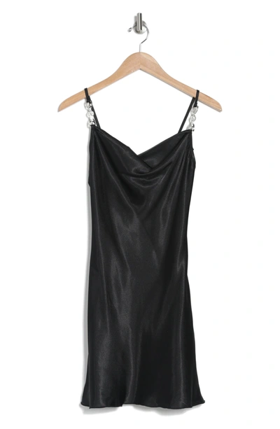 Jump Apparel Satin Cowl Neck Slip Dress In Black