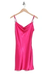 Jump Apparel Satin Cowl Neck Slip Dress In Fuchsia