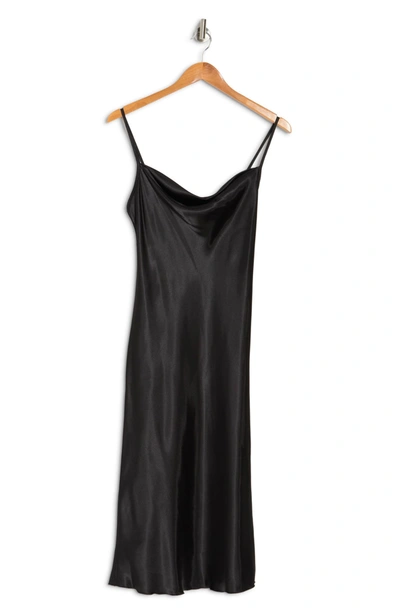 Bebe Satin Cowl Neck Slip Midi Dress In Black