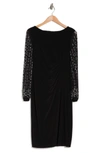 Marina Beaded Long Sleeve Sheath Dress In Blk