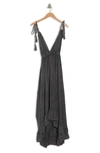 Boho Me Open Back Plunge Neck Ombre Halter Dress In Charcoal