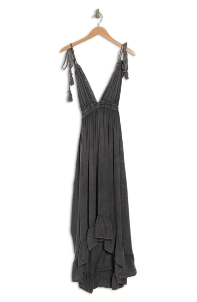 Boho Me Open Back Plunge Neck Ombre Halter Dress In Charcoal