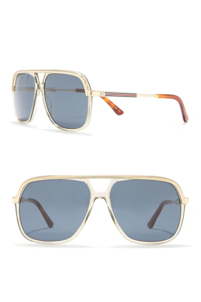 Gucci 57mm Square Pilot Sunglasses In Gold Crystal