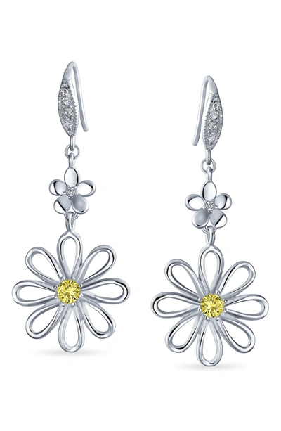 Bling Jewelry Canary Cz Daisy Floral Drop Earrings In Yellow