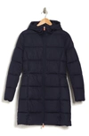 Save The Duck Water Repellent Hooded Puffer Coat In 146 Blue Black