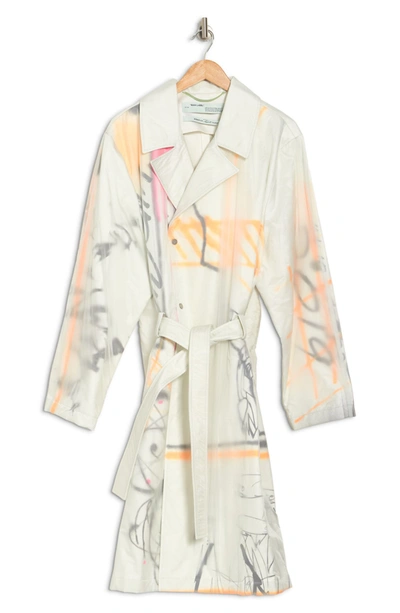 Off-white Printed Tie Waist Trench Coat In Off White