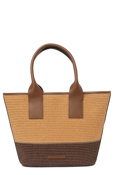 Brunello Cucinelli Bead-embellished Leather And Faux Raffia Tote In Natural