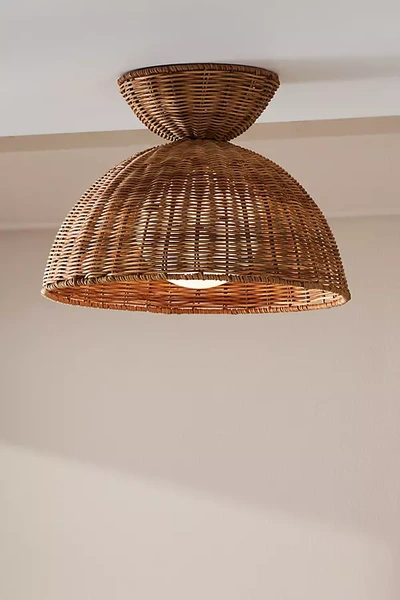 Anthropologie Liz Rattan Flush Mount In Beige