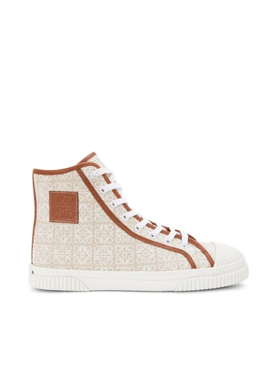 Loewe Anagram-embroidered Canvas High-top Trainers In Beige,brown