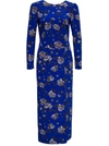 RED VALENTINO LONG BLUE CADY DRESS WITH FLORAL PRINT,WR0VACD565L788