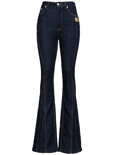 Dolce & Gabbana High Waisted Flared Jeans With Logo In Blu