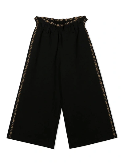 Fendi Kids' Black Silk And Cotton-blend Trousers In Nero
