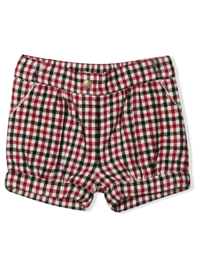 Chloé Kids' Red, Black And White Cotton-blend Shorts In Quadri Rosso