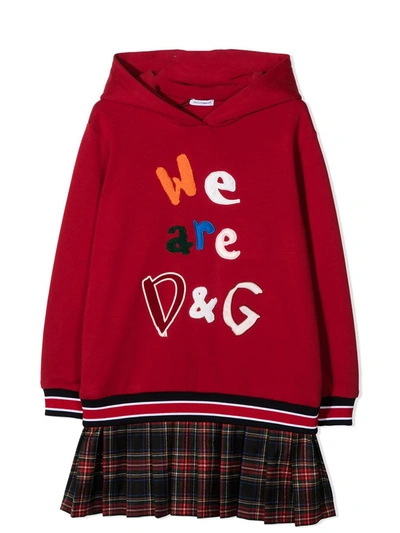 Dolce & Gabbana Kids' Red Stretch Cotton Blend Sweatshirt Dress In Rosso