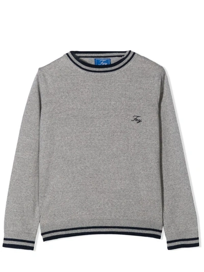 Fay Kids' Embroidered Logo Crew-neck Jumper In Grigio