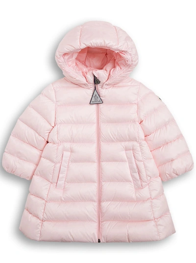 Moncler Babies' Majeure Quilted Puffer Hooded Long Coat In Pink
