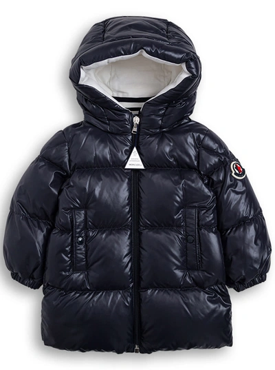 Moncler Babies' Blue Nylon Down Jacket With Logo Patch