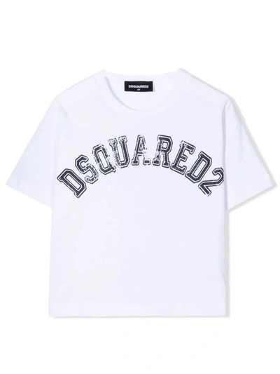 Dsquared2 Kids' Logo印花t恤 In Bianco