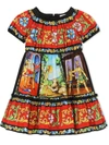 Dolce & Gabbana All Over Print Ruffled Cotton Dress In Multicolor