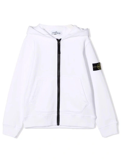 Stone Island Kids Sweat Jacket For Boys In White