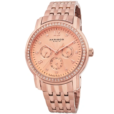 Akribos Xxiv Akribos Multifunction Rose Dial Rose Gold-tone Ladies Watch Ak626rg In Gold Tone,pink,rose Gold Tone,two Tone