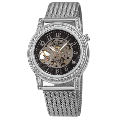 Akribos Xxiv Automatic Black Dial Ladies Watch Ak1117ssb In Black,silver Tone