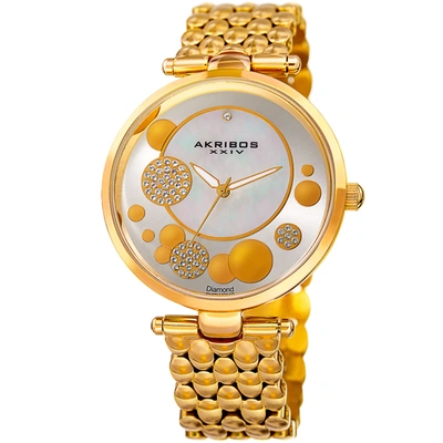 Akribos Xxiv Mother Of Pearl Dial Gold-tone Diamond Ladies Watch Ak963yg In Gold / Gold Tone / Mop / Mother Of Pearl