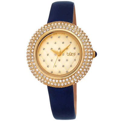 Burgi Ladies Argyle Dial Swarovski Crystal Glamor Strap Watch In Blue / Brass / Champagne / Gold Tone