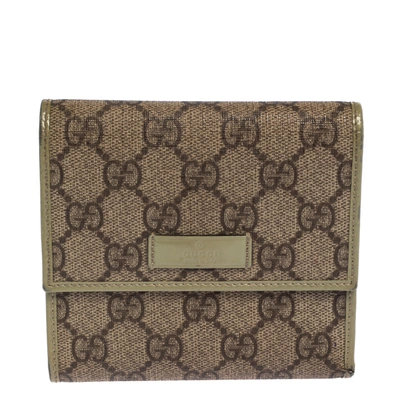 Pre-owned Gucci Beige/green Gg Supreme Canvas And Leather Joy French Wallet