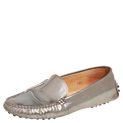 Pre-owned Tod's Silver Patent Leather Slip On Loafers Size 36.5