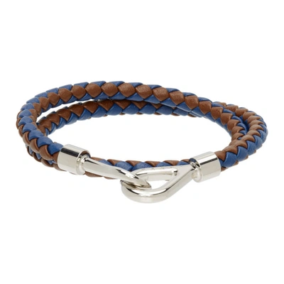 Marni Double Wrap Leather Braided Bracelet In Blau