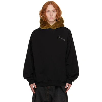 Marni Embroidered-logo Contrast Hoodie In Black