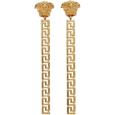 Versace Greek Motif & Medusa Pendant Earrings In  Gold