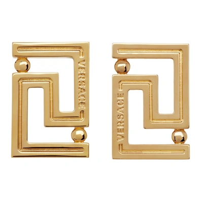 Versace Logo-engraved Greca Earrings In Gold