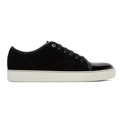 Lanvin Suede And Leather Cap-toe Trainers In Dark Blue