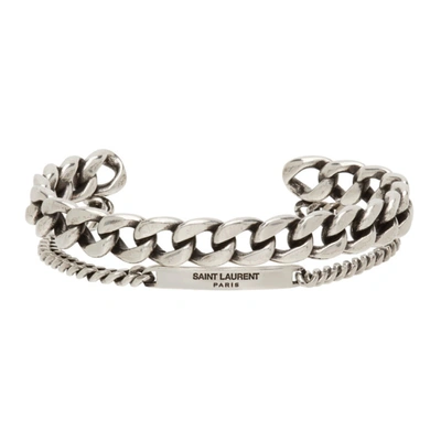 Saint Laurent Silver Gourmette Cuff Bracelet In Metal