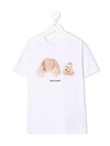 Palm Angels White T-shirt For Girl With Iconic Bear In White