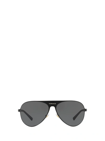 Versace Eyewear Logo Detailed Sunglasses In Matte Black