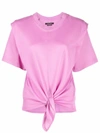 Isabel Marant Zelikia Knotted Cotton T-shirt In Pink & Purple