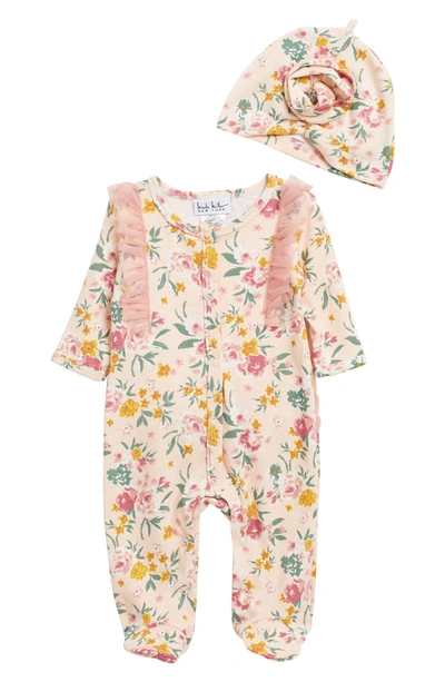 Nicole Miller Babies' Floral Print 2-piece Footed Pajama Set In Lt Blush