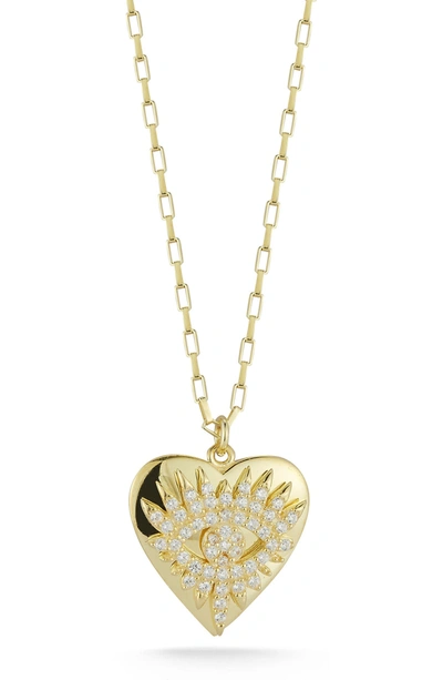 Sphera Milano 14k Gold Vermeil Cz Evil Eye Heart Pendant Necklace In Yellow Gold