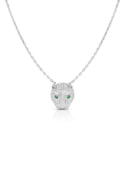 Sphera Milano Rhodium Plated Sterling Silver Pave Cz Panther Pendant Necklace