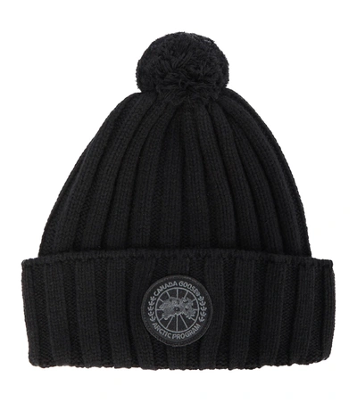 Canada Goose Tech Toque Pompom-embellished Appliquéd Cashmere And Wool-blend Beanie In Black